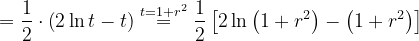 \dpi{120} =\frac{1}{2}\cdot \left ( 2\ln t -t\right )\overset{t=1+r^{2}}{=}\frac{1}{2}\left [ 2\ln \left ( 1+r^{2} \right ) -\left ( 1+r^{2} \right )\right ]